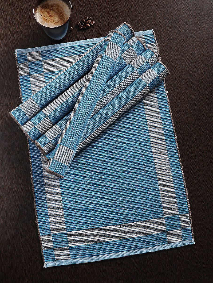 Buy Blue Handwoven Cotton Table Mat (Set of 6) (18in x 13in) Online at ...