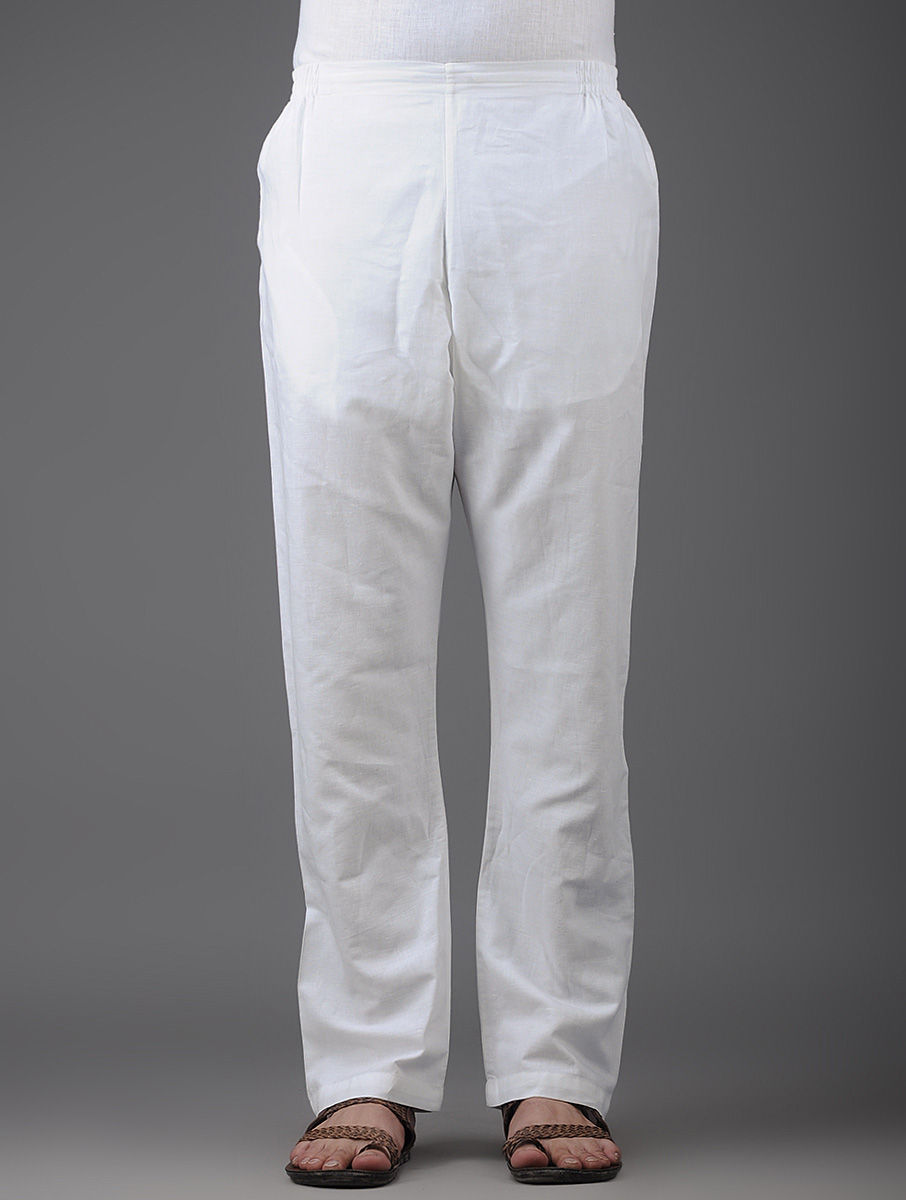 Buy White Elasticated Waist Cotton Pants Online at Jaypore.com