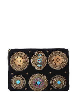 Black Handcrafted Suede Leather Clutch