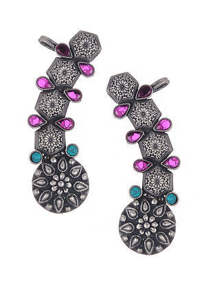 Tribal Silver Ear Clips With Turquoise