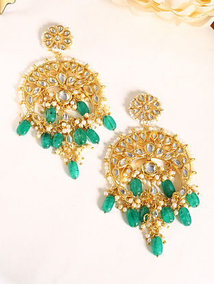 Green Gold Tone Kundan Earrings