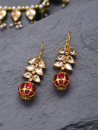 Gold And Diamond Polki Earrings With Ruby
