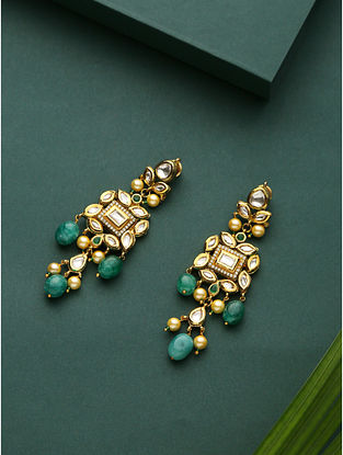 Green Gold Plated Kundan Earrings