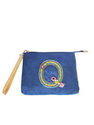 Blue Handcrafted Suede Leather Pouch