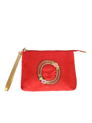 Red Handcrafted Suede Leather Pouch