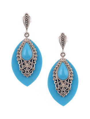 Blue Silver Marcasite Earrings