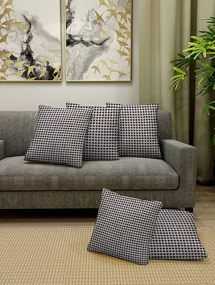 Checkered Cotton Cushion Cover Set of 5 With Filler (L-16in, W-16in)