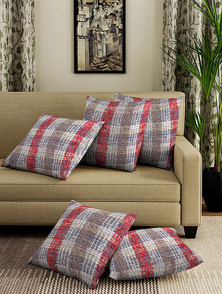 Multicolored Cotton Cushion Cover Set of 5 With Filler (L-16in, W-16in)