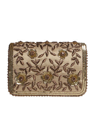 Gold Hand Embroidered Tissue Clutch