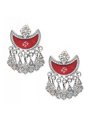 Red Sterling Silver Glass Earrings