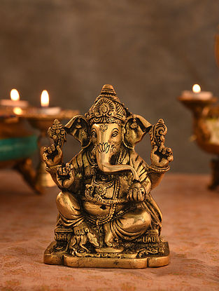 Brass Ganesha Idol (L- 3.3in, W-4.6in, H-6in)
