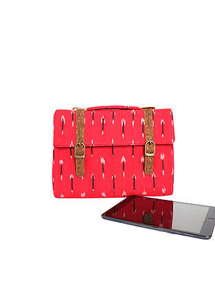 Red Handcrafted Ikat Cork Leather Ipad Sleeve