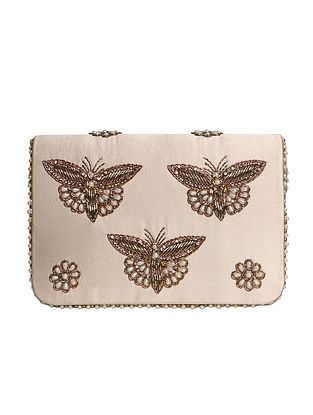 Gold Hand Embroidered Satin Clutch
