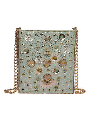 Mint Green Handcrafted Satin Clutch