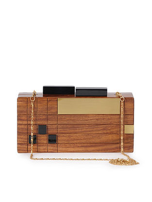 Brown Handcrafted Wooden Clutch