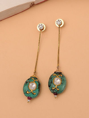 Gold Polki Earrings With Turquoise 