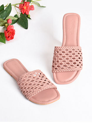 Pink Handcrafted Faux Leather Flats