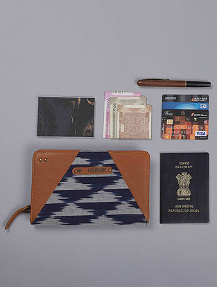 Blue Handcrafted Ikat Cotton Leather Wallet