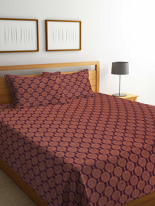 Brown Handwoven Cotton Bedcover with Pillow Covers (Set of 3)