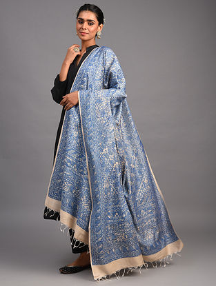 Blue Madhubani Cotton Silk Dupatta