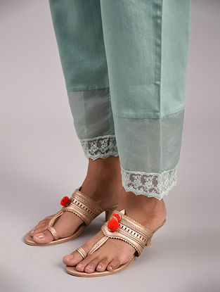Jade Green Hand Embroidered Cotton Palazzos with Lace Detailing