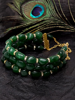 Green Gold Tone Beaded Choker Necklace
