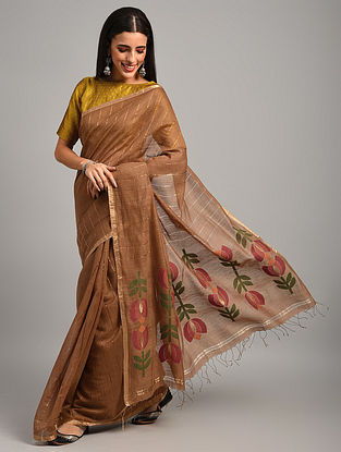 Brown Handwoven Jamdani  Silk Saree