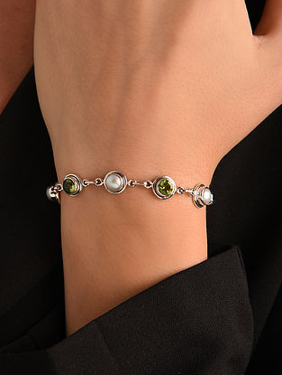 Cultured Freshwater Pearl Peridot Silver Bracelet