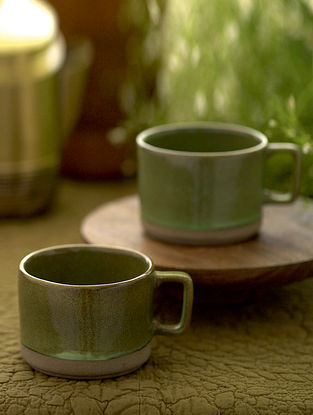 Green Ceramic Bhor Pista Coffee Mug (Set of 2)