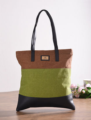 Brown Green Handcrafted Cotton Tote Bag
