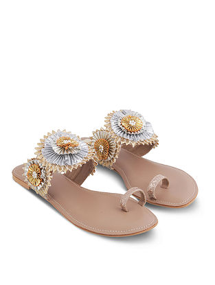 Rose Gold Handcrafted Faux Leather Kolhapuri Flats