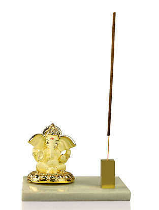Ivory Blessing Ganesh Incense Holder (L-6in, W-5in, H-4.5in)