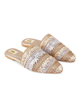 Silver Gold Handcrafted Faux Leather Mules
