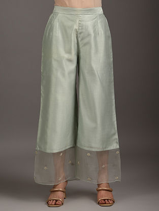 Pastel Green Embroidered Chanderi Silk Pants