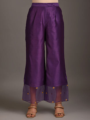 Purple embroidered Chanderi Silk Pants