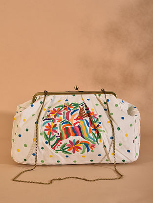 Multicolored Hand Embroidered Duffle Clutch