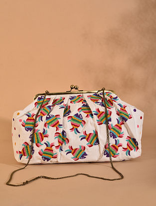 Multicolored Hand Embroidered Duffle Clutch