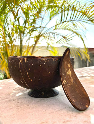 Natural Brown Coconut Shell Bowls With Spoon (Set Of 2)