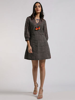 Reese' Black Foil Mirror Embroidered Cotton Dress 