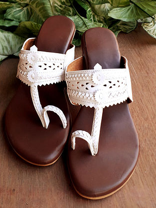 White Handcrafted Vegan Leather Kolhapuri Block Heels
