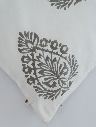 Grey Cotton Aboli Block Printed Cushion Cover (L-16in,W-16in)