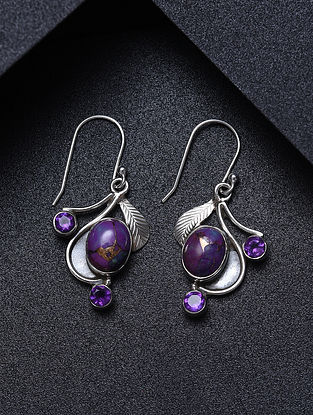 Purple Sterling Silver Earrings With Turquoise And Amethyst