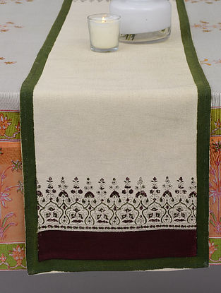 Multicolored Hand Block Printed Canvas Table Runner (L-47in W-11in)            