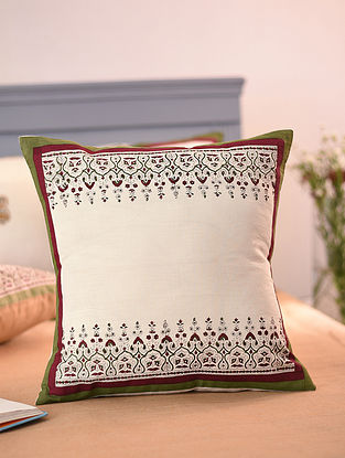 Multicolored Hand Block Printed Cotton Cushion Cover (L-16in W-16in) (Set Of 2)   
