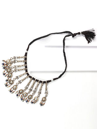 Tribal Silver Necklace With Lapiz And Coral