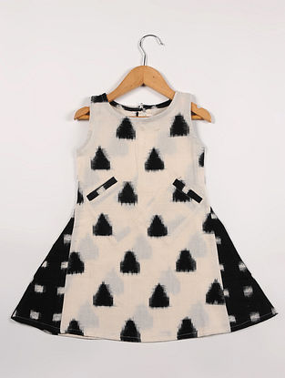 White and Black Ikat Handwoven Cotton Dress