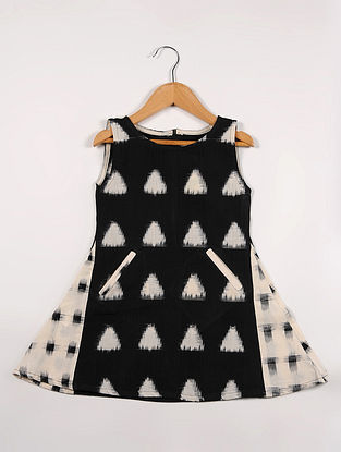 Black and White Ikat Handwoven Cotton Dress