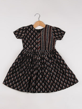 Black Block Printed Handwoven Cotton Dress