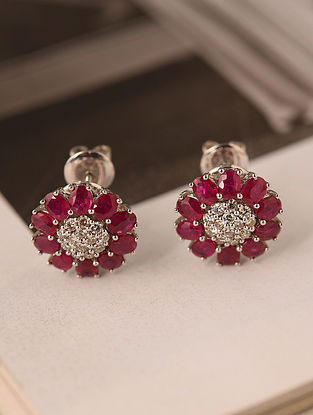 Gold Earrings with Ruby and Diamonds