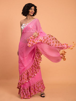 Pink Handloom Modal Saree Polka Printed